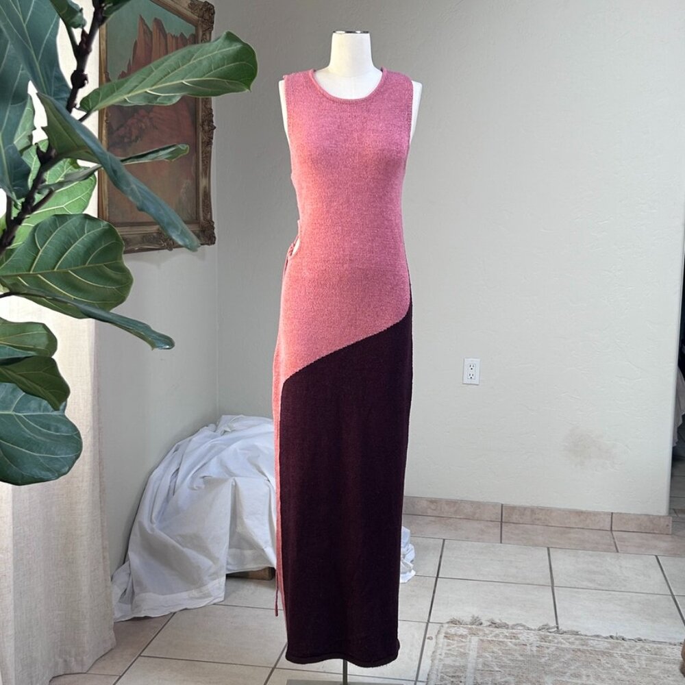 Sunday In Brooklyn Knit Cutout Goddess‎ Maxi Dress Pink Burgundy Stretch XL